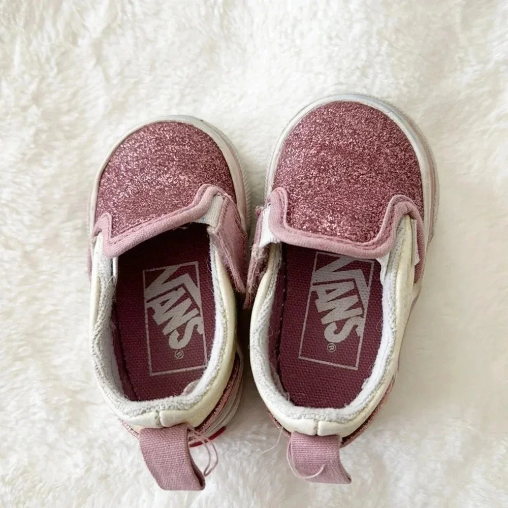 Vans pink/yellow glittery sparkle Slip-On V Sneakers baby girl size 2